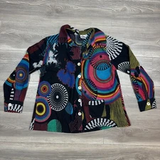 Parsley & Sage Black Button Up Shirt M Colorful Retro Print Patterned Artsy Top