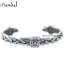 MENDEL Mens Norse Viking Arm Ring Fenrir Wolf Head Cuff Bangle Bracelet For Men