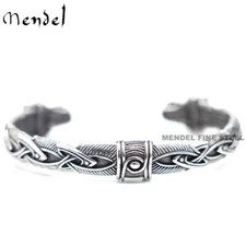 MENDEL Mens Norse Viking Arm Ring Fenrir Wolf Head Cuff Bangle Bracelet For Men