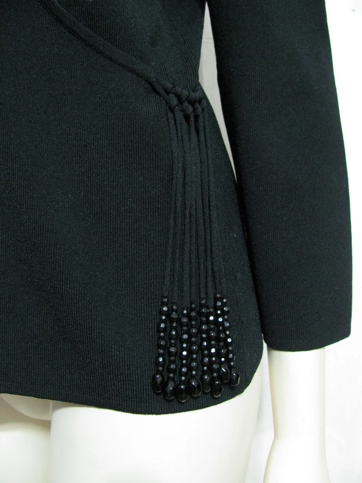 NUEVO CON ETIQUETAS Coldwater Creek Negro Borla Cuentas Cuerda Imitación Envolvente Suéter M 8 10 Camisa Top Foto 3 de 4