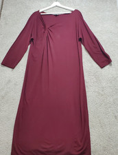 Talbots Sheath Dress Women's 16 Burgundy Knit Stretch Knotted Front Long Comfy