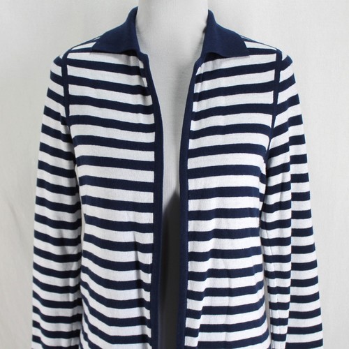 Cárdigan Chicos Reversible Talla 0 S Azul Marino Blanco Rayas Frente Abierto Manga Larga NUEVO - Imagen 2 de 9