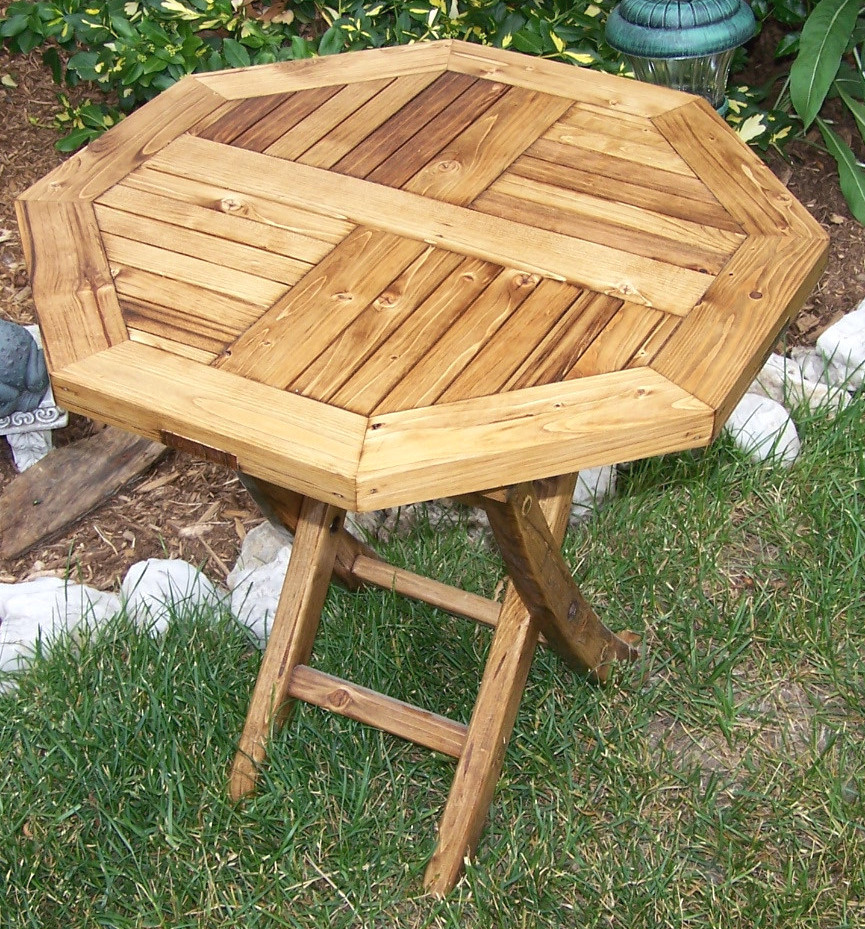 Octagon hexagon stained shiney Wood wooden Folding Side Table Indoor