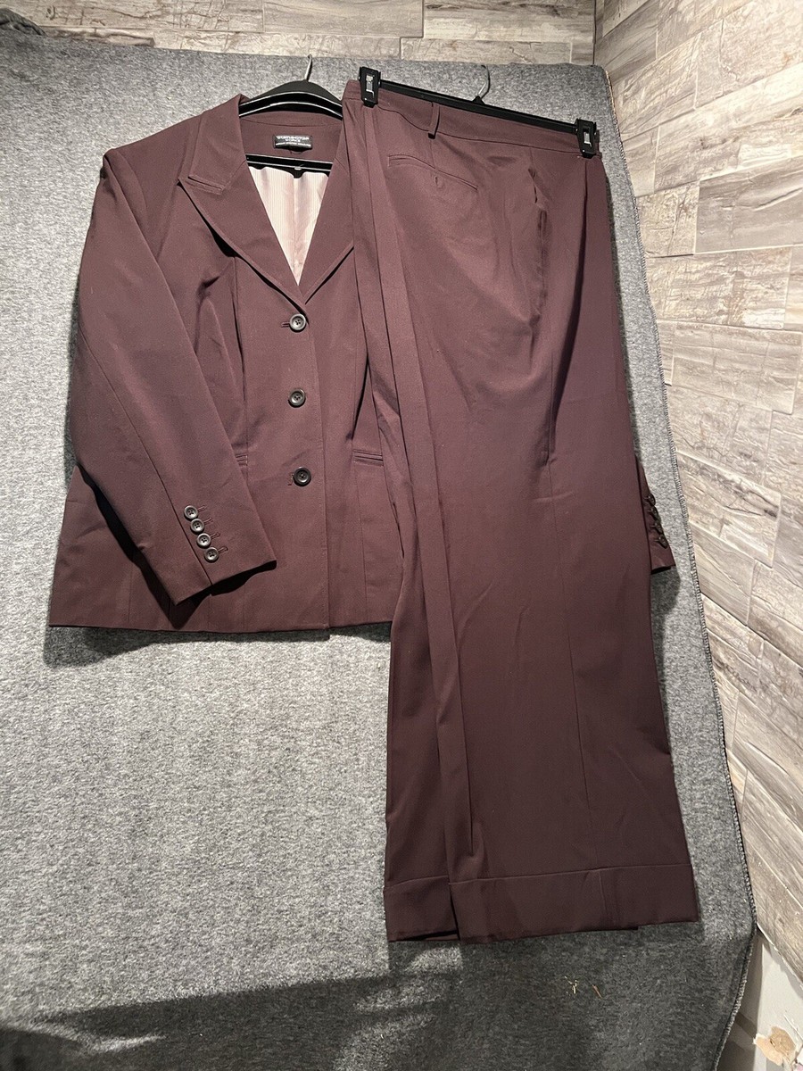 Worthington Works Stretch Separates Burgundy Blazer And Pant Suit Size 18W