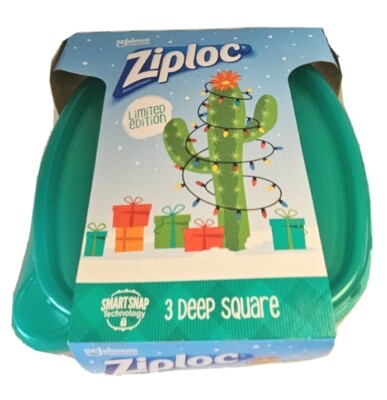 Ziploc Limited Edition (2) ct Green DEEP SQUARE, QT Xmas