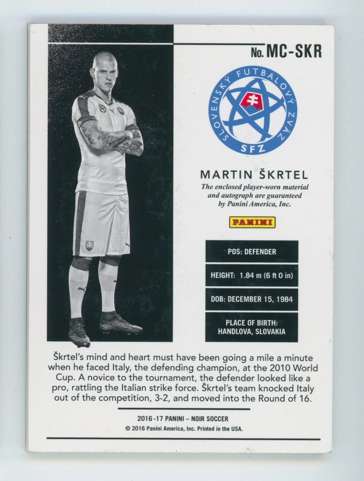 2016-17 Martin Skrtel Panini Noir Slovakia Autographed Jersey Patch Card 22/25 - Image 2 of 3