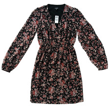 NEW Express Mini Dress Long Sleeve Slip Floral Print Elastic Waistband Sz XXS