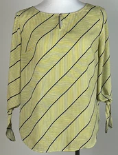 TALBOTS 3/4sl Poly STRIPED Keyhole Blouse with Tied Cuffs - S, Yellow Navy White