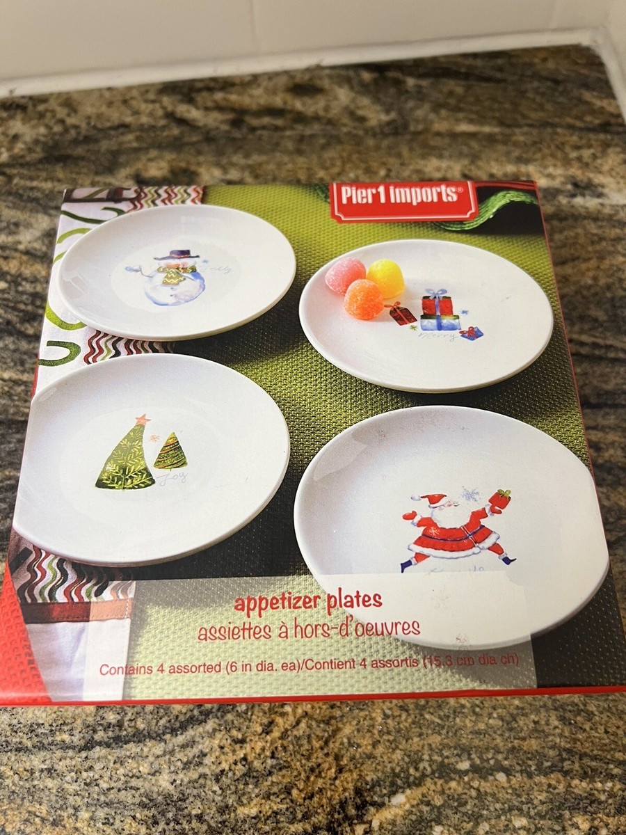 Pier Imports Assorted Christmas Appetizer Plates, NEW In Box