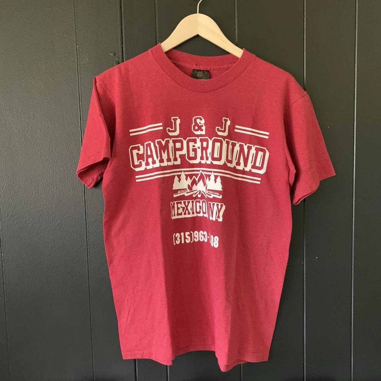 Vintage cute striped J&J campground Mexico New York shirt