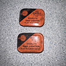  2 1938 VINTAGE SHURLITE FLINTS GAS LIGHTER SIX RENEWAL TINS 1501x  1001x