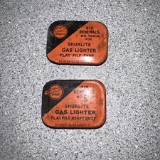 (2)1938 VINTAGE SHURLITE FLINTS GAS LIGHTER SIX RENEWAL TINS#1501x & 1001x