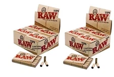 2X FULL BOX RAW PREROLLED TIPS Natural for Cigarette Rolling Paper 40 PKS TOTAL