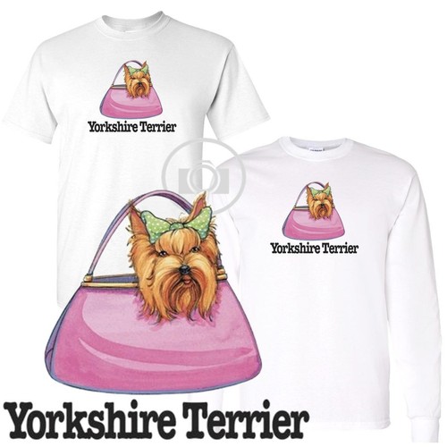 T-shirt bianca manica corta/lunga Yorkshire Terrier divertente razza cane cartone animato M-3X  - Foto 1 di 3