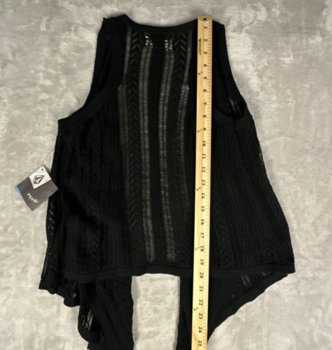 Volcom Cardigan Sweater Vest Womens Extra Small Black Open Knit Crochet - Picture 5 of 14