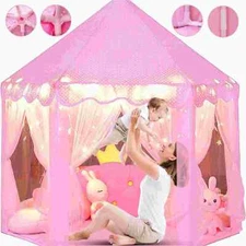 Kids Play Castle Tent Girl Indoor Game Tent Playhouse for 3-12 Years with Light