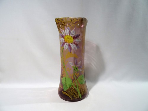 ANCIEN VASE EN VERRE SOUFFLE EMAILLE FLEUR ET MUGUET LEGRAS GLASVASE VASE GLASS - Picture 11 of 11