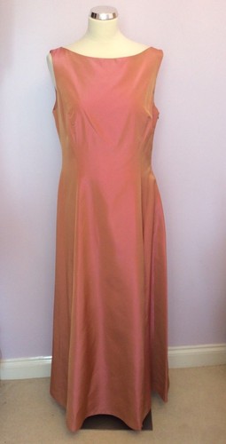 GINA BACCONI SALMON PINK LACE UP BACK TAFFETA EVENING DRESS & WRAP SIZE 16 - Picture 2 of 5
