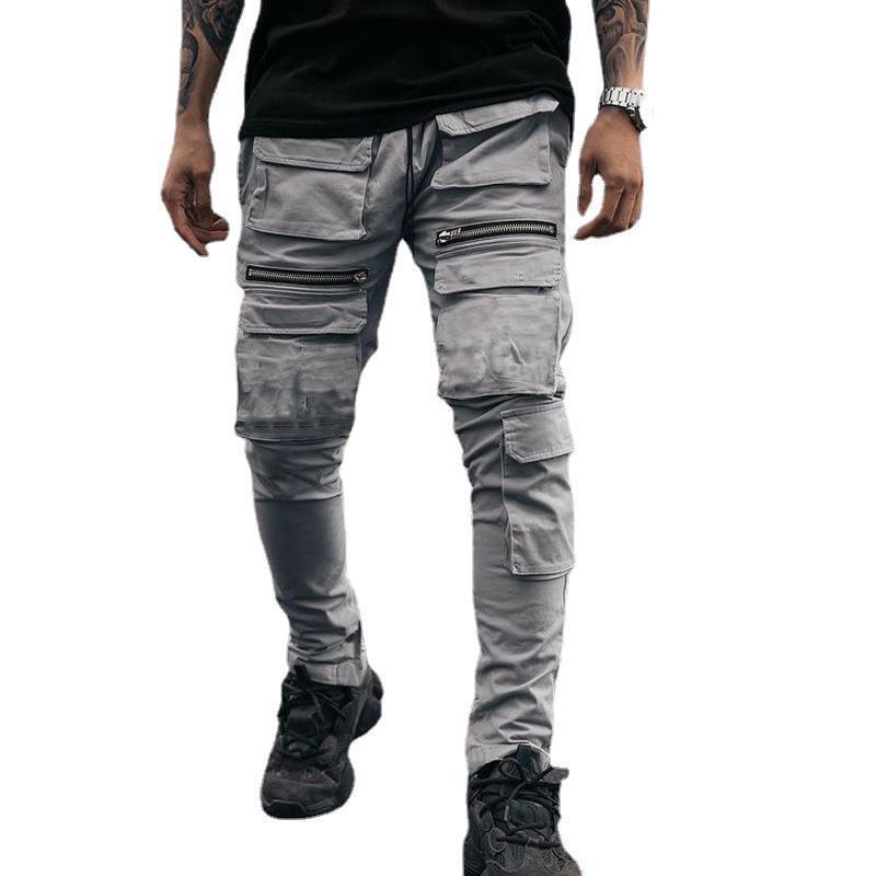 Mens Casual Workout Cargo Pants Joggers Sports Zipper Slim Fit Trousers