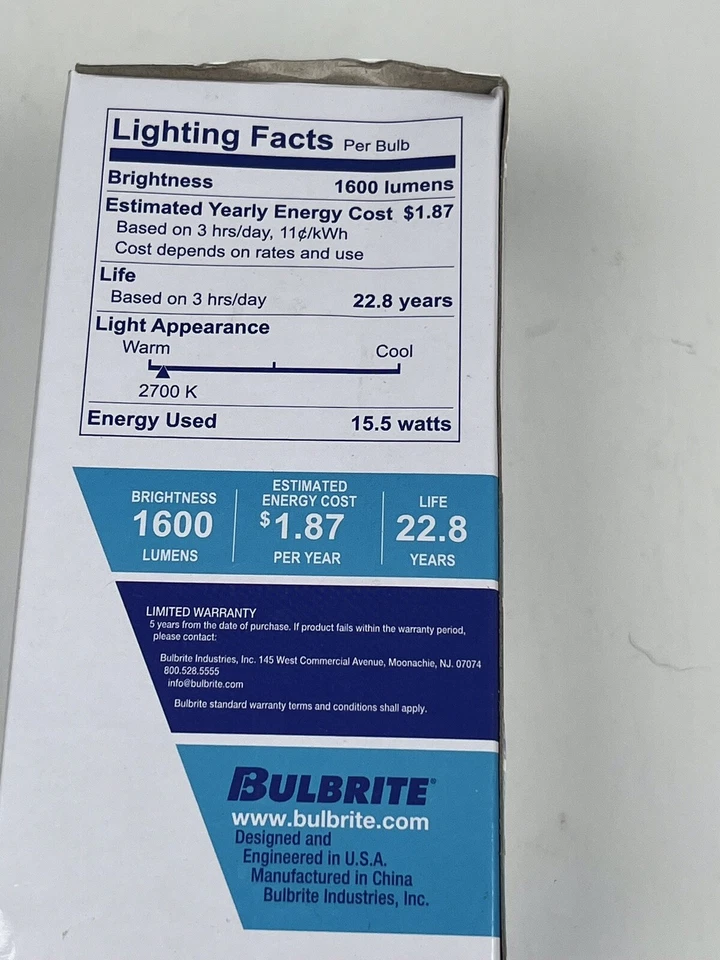 BULBRITE 15.5W Dimmable Frosted Warm Light A21 LED Bulb 774103 Base E26 1600L - Image 4 of 4