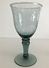 Large Blue Hammered Glass Pattern Water/Wine Goblet Made In Mexico 7.5"