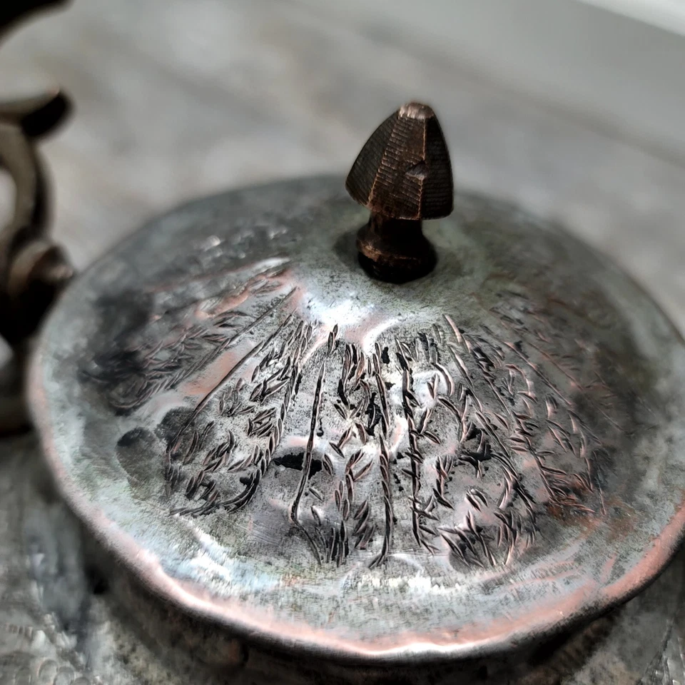 Persian Antique Middle Eastern Tea Pot/ Kettle Handmade Mixed Hammered Metal L - Image 4 of 4