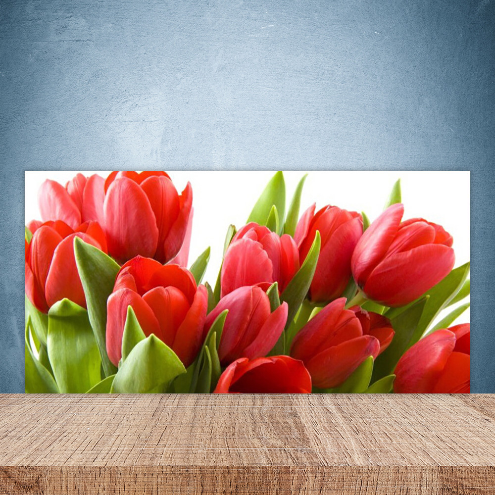 Crédence de cuisine en verre haut de gamme motif floral tulipes panneau mural élégant