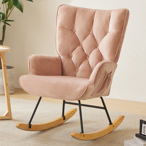 Flannel Indoor Rocking Chair Soft Padded Glider Parenting Chair w/ High Backrest - Picture 11 of 31