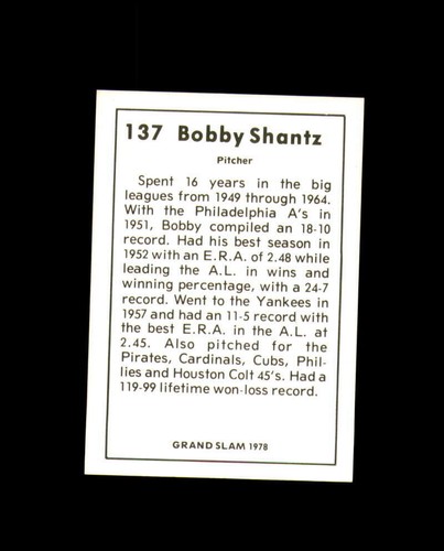 Bobby Shantz Hand Signed 1978 Grand Slam Philadelphia Athletics Autograph - Picture 2 of 2