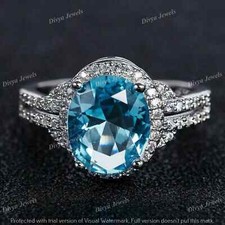 3.00 Ct Oval Cut Lab Created Aquamarine Halo Engagement Ring 925 Sterling Silver