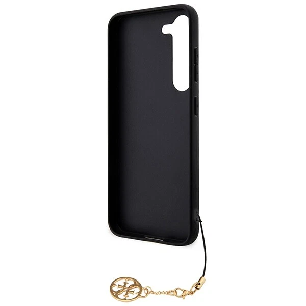 Galaxy A55 Hard Case Faux Leather Gray with Gold Chain Guess Logo  