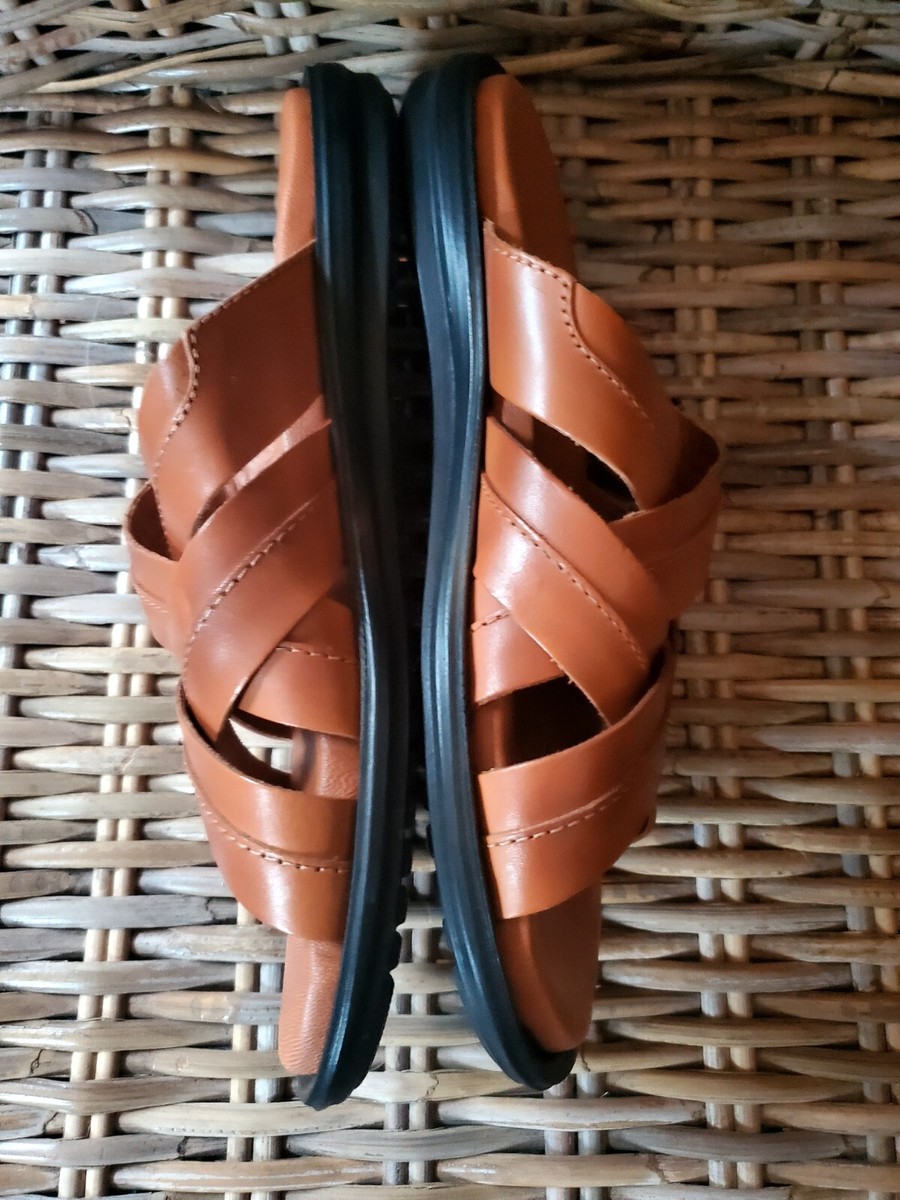 Donald Pliner Mens Iggie Sandals Brown Cognac Strappy Slides  display picture 1