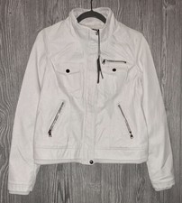 Ci Sono Cavalini Faux Leather White F/z Bomber Jacket Faux Fur Lining New Jrs L