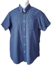 Ben Sherman Shirt Blue White Lattice Check Men's Size Slim Fit Medium