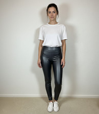   Spanx Black Faux Leather Leggings High Waisted Pants Size M Medium  