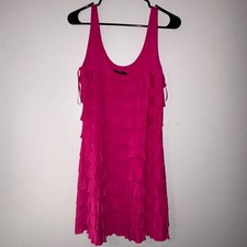 Express Womens Hot Pink Tiered Ruffle Mini Dress Sleeveless Scoop Neck Small
