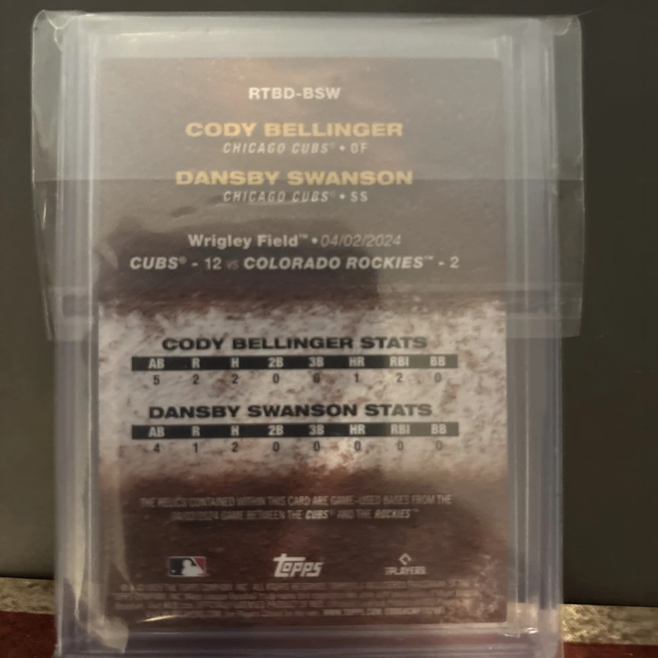 2025 Topps 系列 2 Bellinger/Swanson 游戏使用的基本标志遗物 /50 RTBD-BSW — 第 2/2 张图片