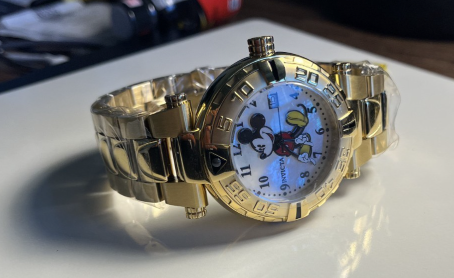 Invicta 25670 Disney Mickey Mouse MOP Mens 47mm Gold Tone Bracelet
