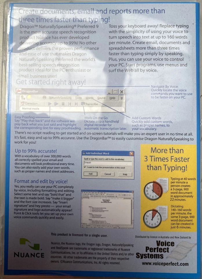 Nuance Dragon Naturally Speaking 9 (PC 2-Disc CD-ROM Software & Manual) Win. XP - Image 2 of 4