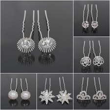 2 Haarnadeln Perlen Strass Krone Herz Blume Braut Kommunion Hochzeit Ball