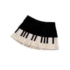 Vintage Black White Piano Design Short Half Skirt Versatile Summer New Style Art