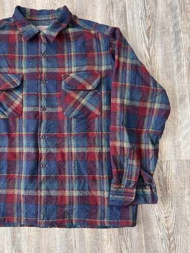 Vintage 60s Pendleton Board Shirt Plaid Flap Pockets Top Loop Collar Size XL - Picture 2 of 10