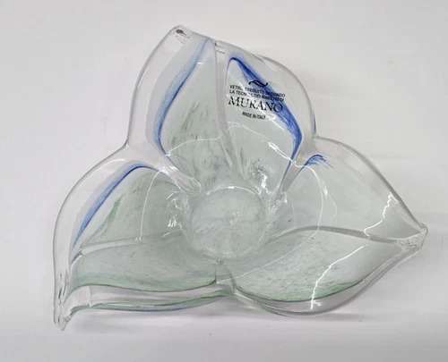 Murano Glass Flower -  Votive Candle Bowl Vase Blue Made in Italy