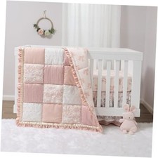 3 Piece Baby Crib Bedding Set for Girls - Cotton Fitted Crib Sheet, Layered