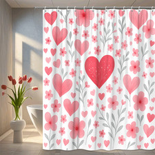 Floral Pink Heart Shower Curtain for Kids Bathroom Decor