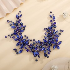 Blue Flower Rhinestone Crystal Bridal Headband Pearls Wedding Hair Vine