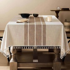 Contrast Linen Table Cloth Rectangle Table Cloths 52x70 Inch Brown, Farmhouse...