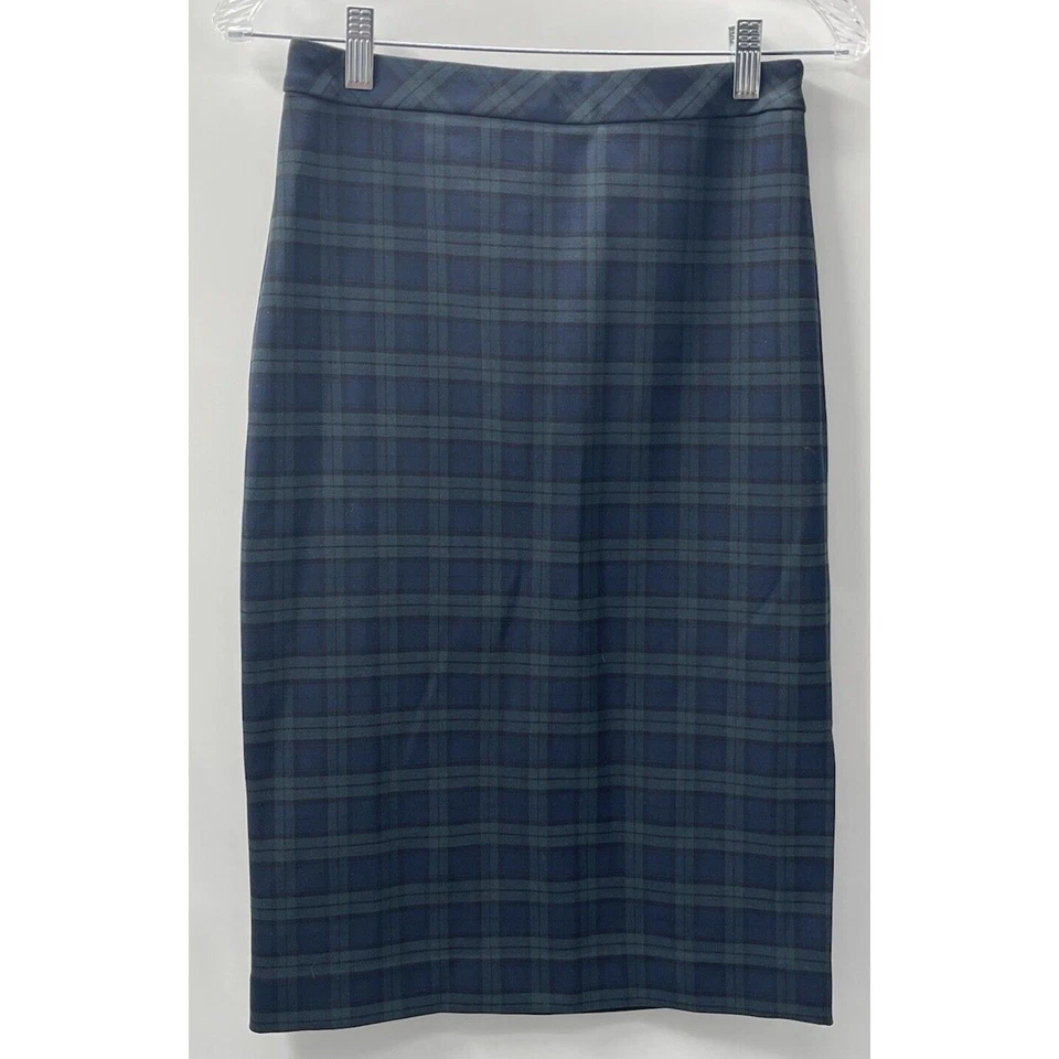 Falda lápiz Banana Republic para mujer tartán a cuadros azul y verde abertura en la pierna talla 0 Foto 2 de 4