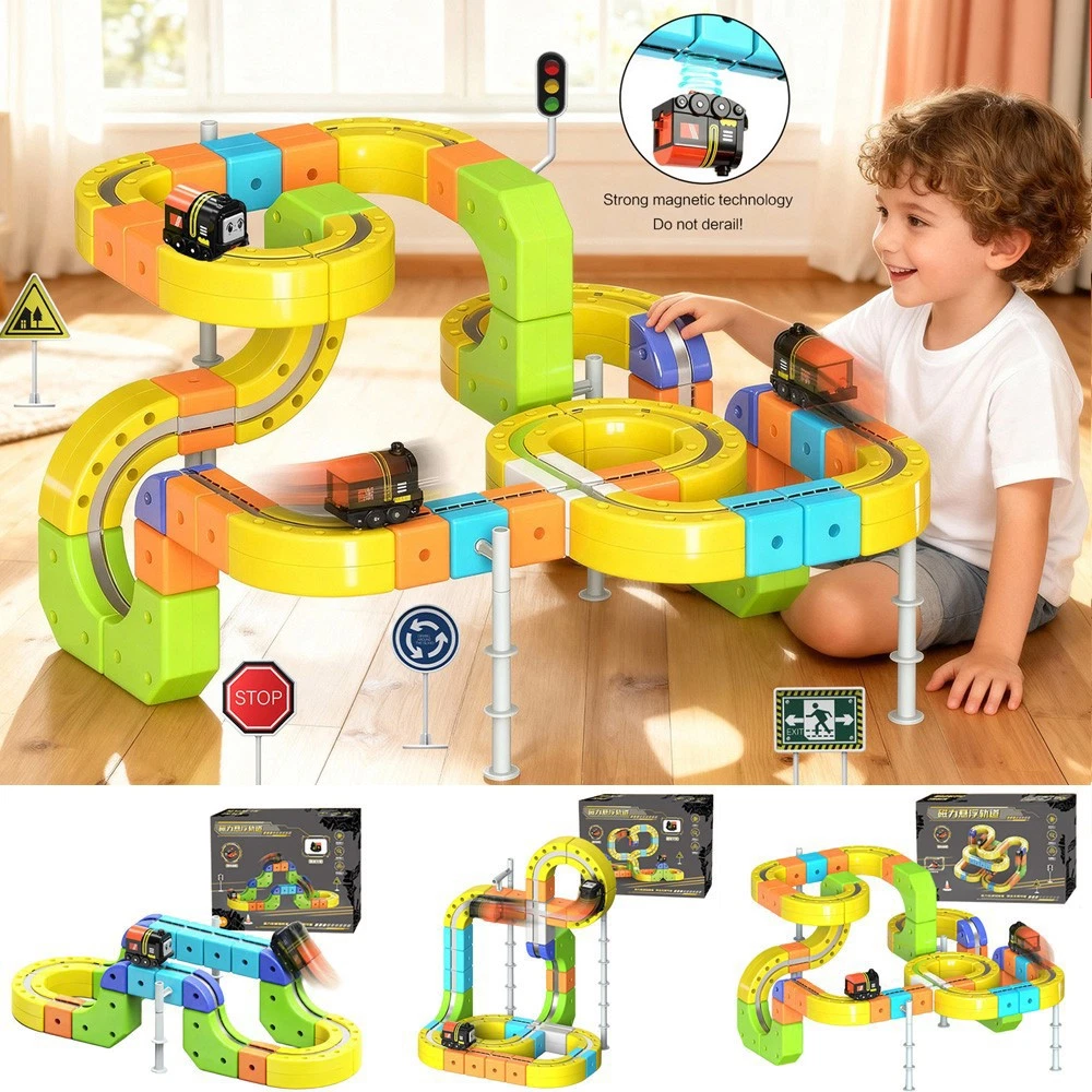 167PCS Rail & Electric Car Set Magnetic Track Race Car Train Kids Toy XMAS Gift