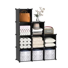 Cube Storage, 9-Cube Bookshelf, Plastic Closet Cabinet Organizer, DIY Stackab...